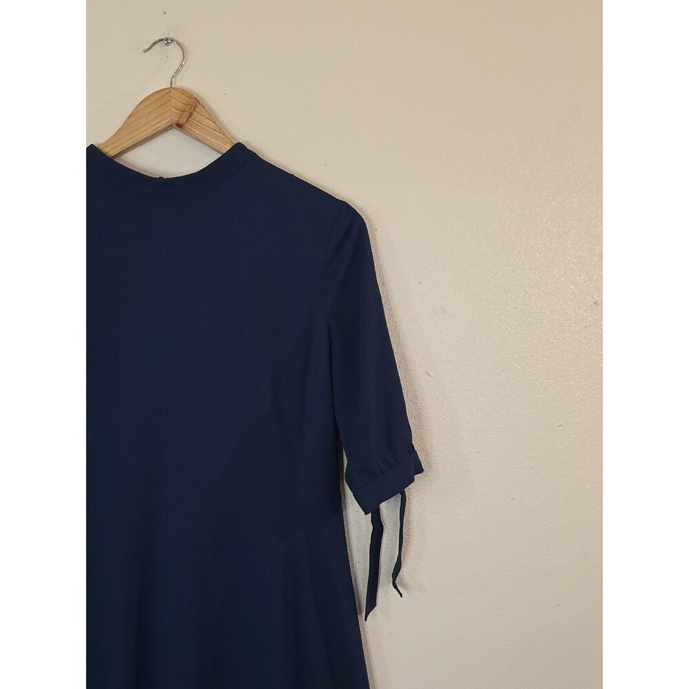 Theory Alvilla Bergen Navy Fit Flare Dress Tie Sleeve Size 6 Cocktail Modern - Picture 3 of 12